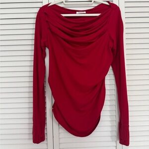 Marcella NYC Ruched Cowl Neck Red Draped Long Sleeve Blouse Sz L Holiday Top